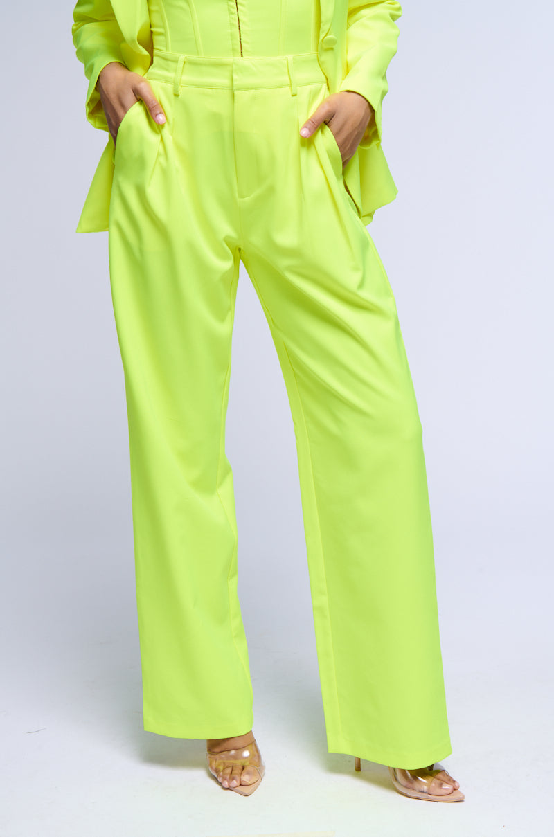 SONIQUE RELAXED FIT TROUSERS IN NEON YELLOW view 0