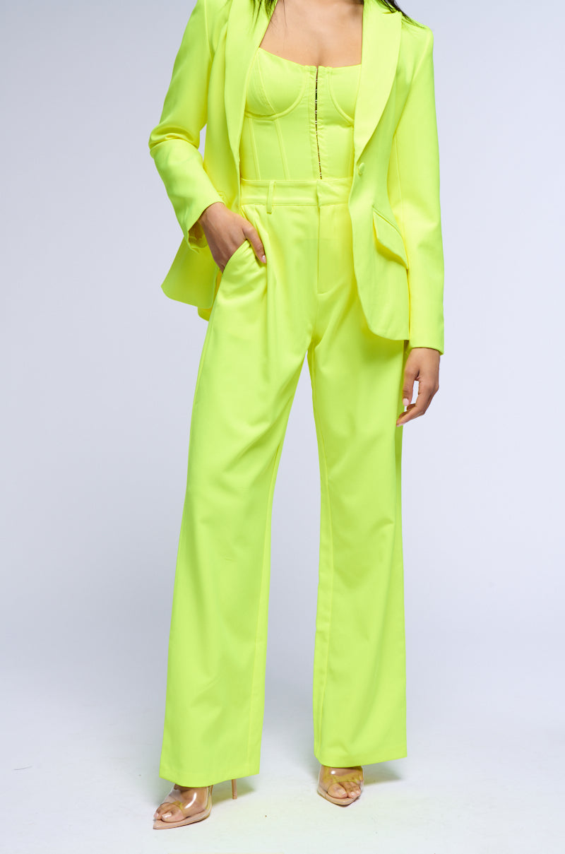 Side View Looking Sharp Relaxed Fit Trousers In Neon Yellow