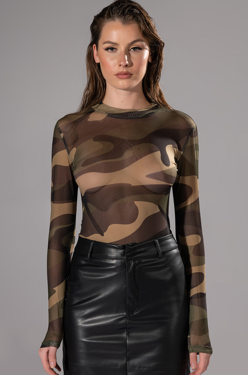 Front View Lost In Life Long Sleeve Mesh Bodysuit