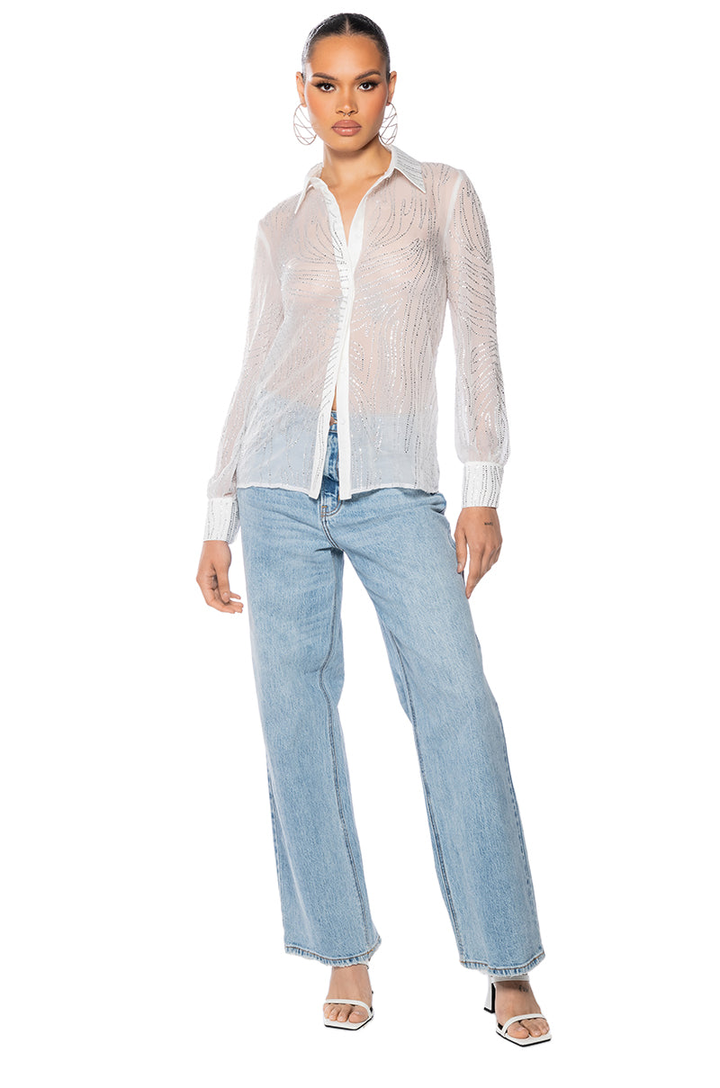 Back View Lottie Embellished Chiffon Button Down