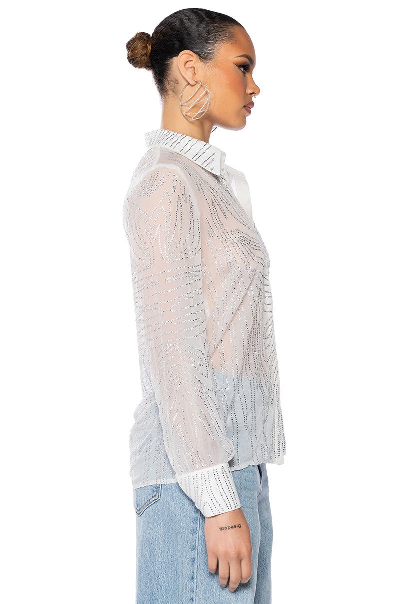 Detail View Lottie Embellished Chiffon Button Down