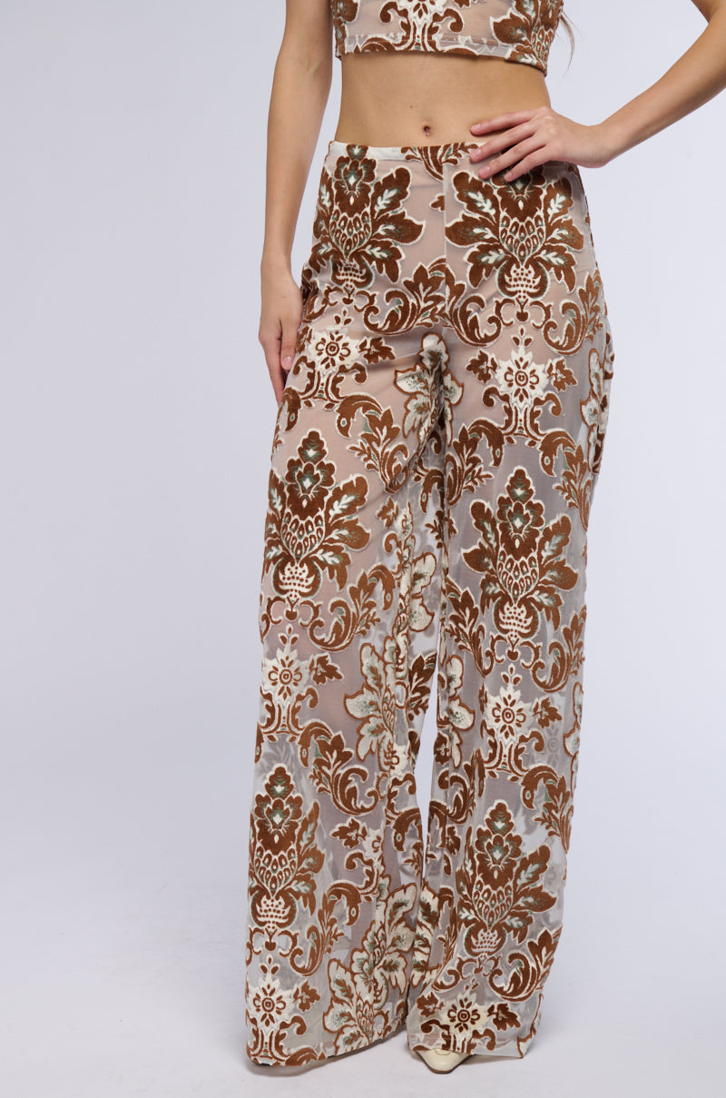 Front View Lotus Mesh Flare Pants