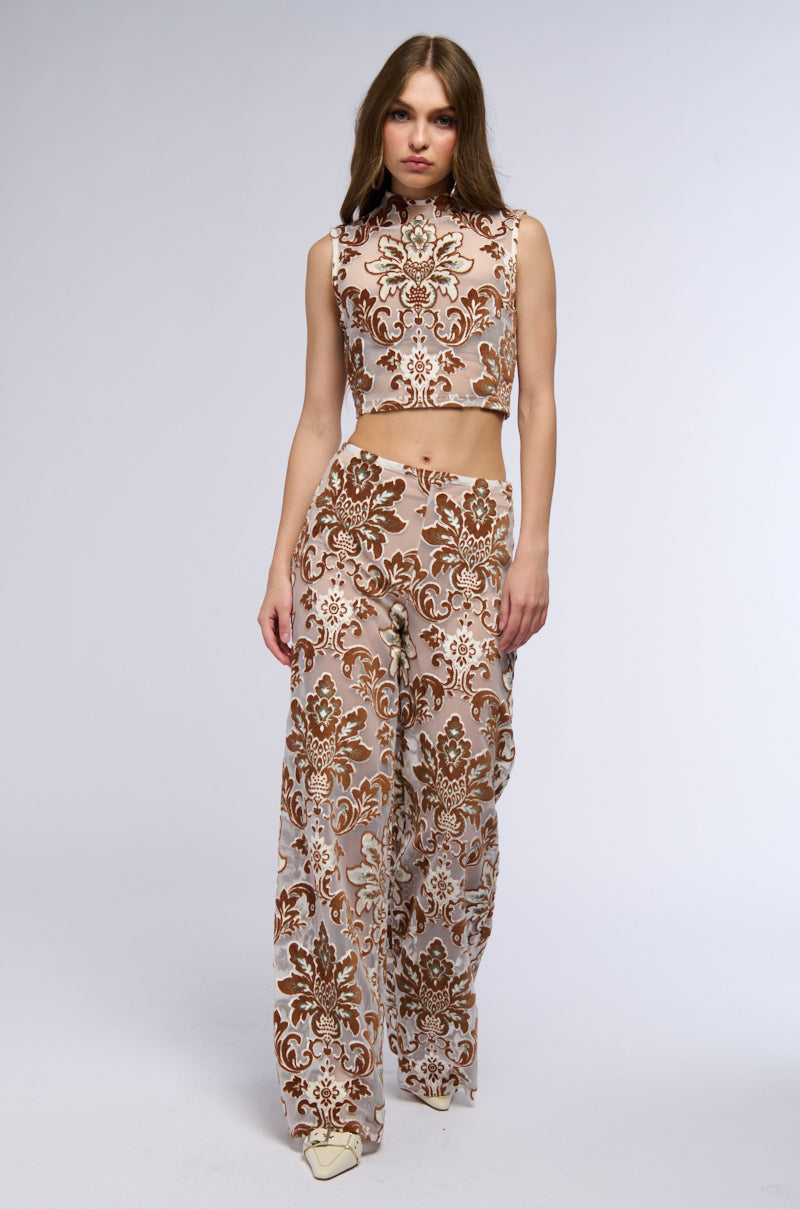 Full View Lotus Mesh Flare Pants