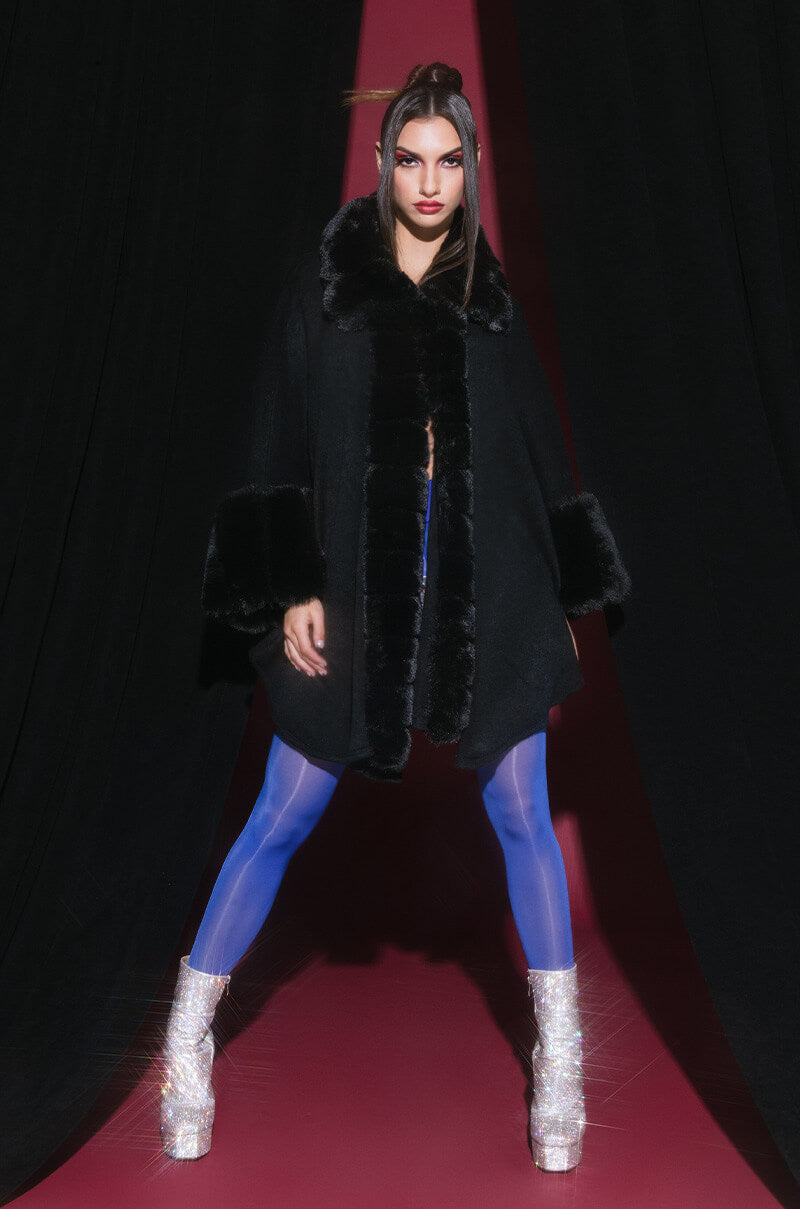 Side View Louis Faux Fur Trim Poncho