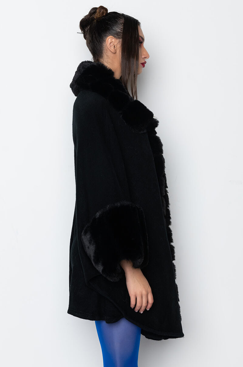 Detail View Louis Faux Fur Trim Poncho