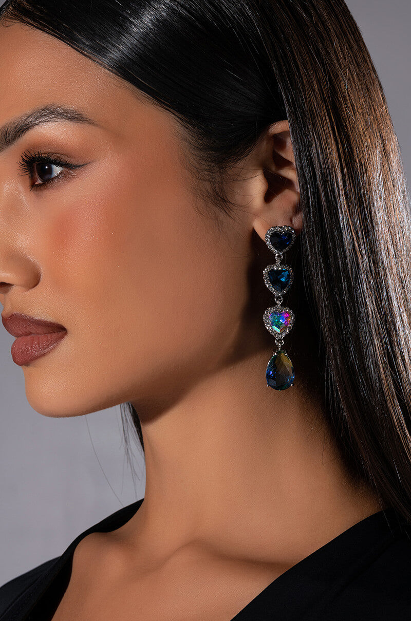 Front View Love Dont Cost A Thing Rhinestone Drop Earrings