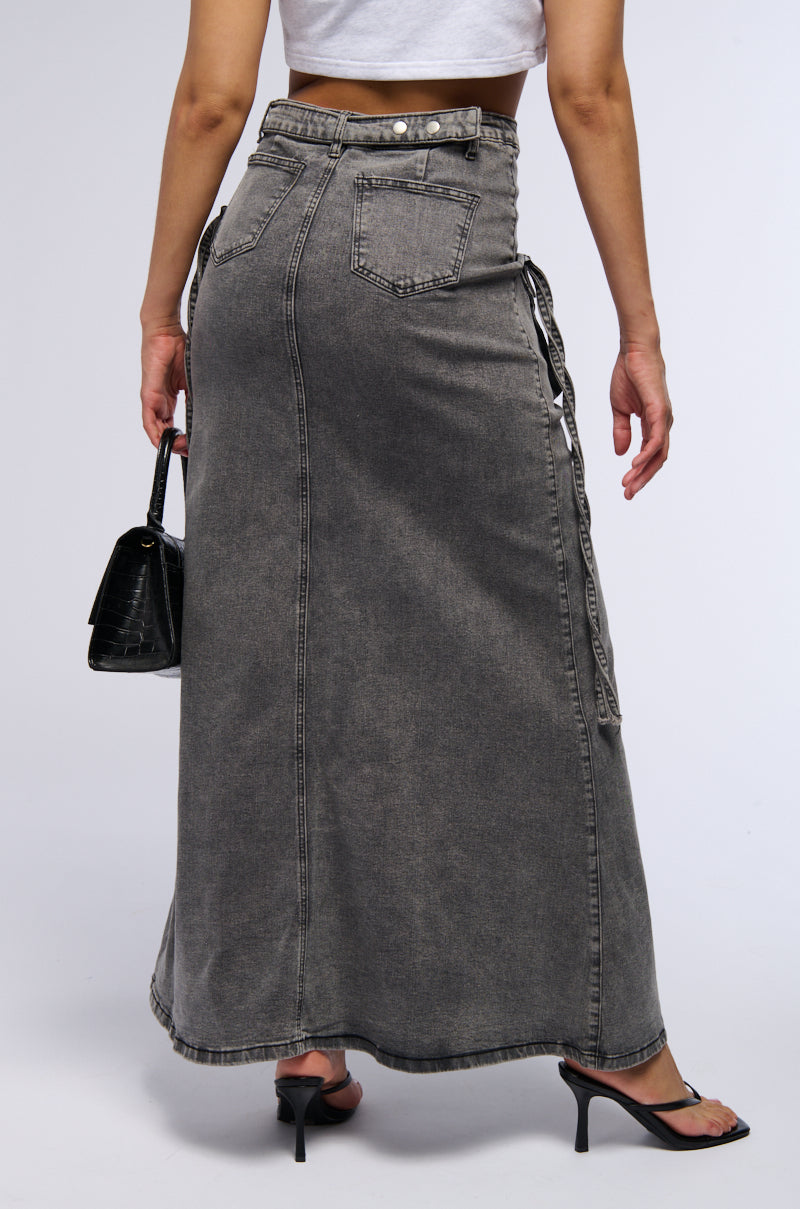 Detail View Love Hate Thing Denim Maxi Skirt
