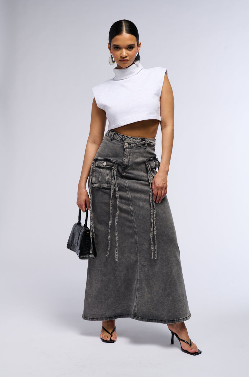 Full View Love Hate Thing Denim Maxi Skirt