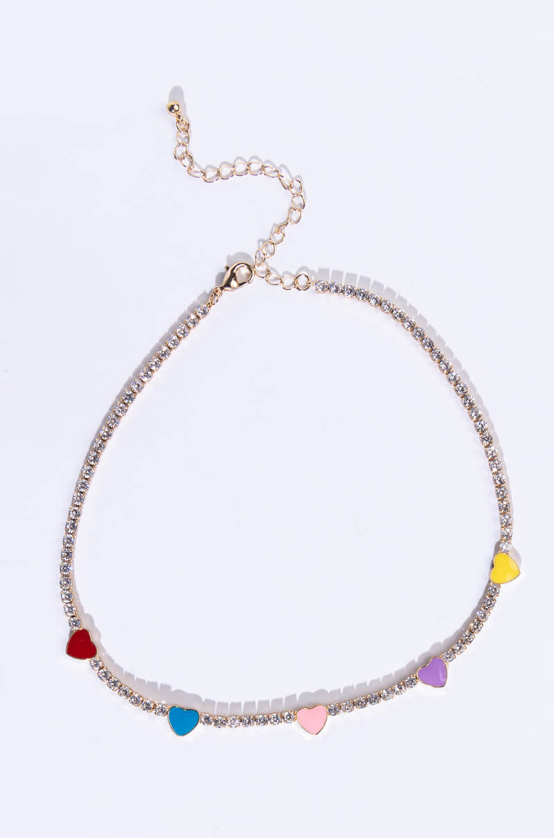 Side View Love It All Multi Color Heart Necklace