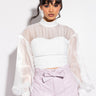 Front View Love Language Bandage Blouse With Organza Sleeves