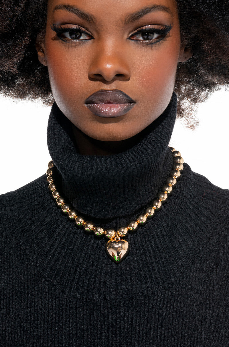 Front View Love Me Love Me Not Golden Heart Choker 