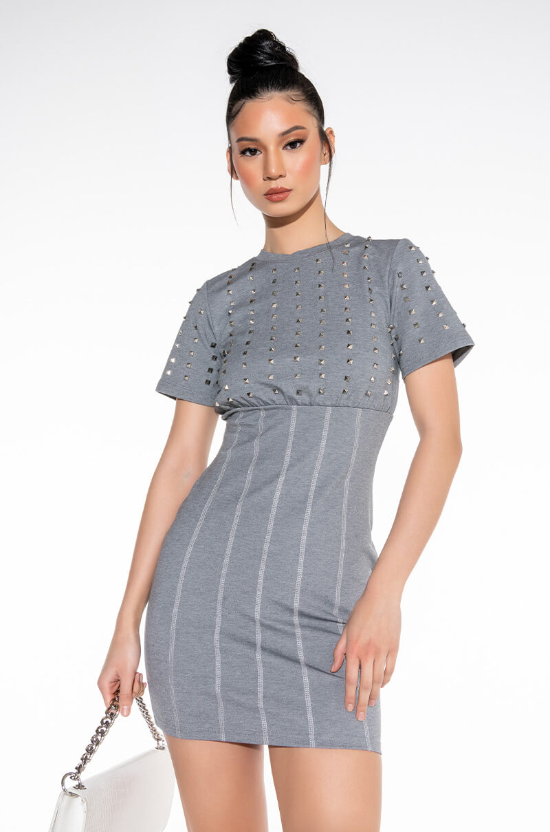 Front View Love Me Not Studs T-shirt Dress