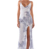 Front View Love To Love You Denim Print Slit Maxi Dress