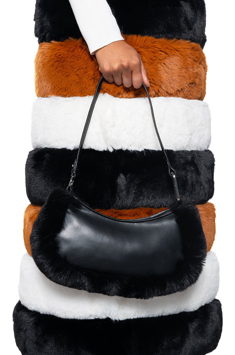 Front View Love You Long Time Fur Trim Purse