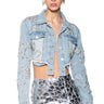 Front View Love You Say It Back Crop Denim Jacket