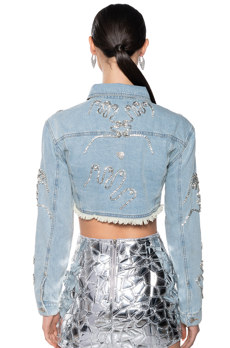 Full View Love You Say It Back Crop Denim Jacket 4