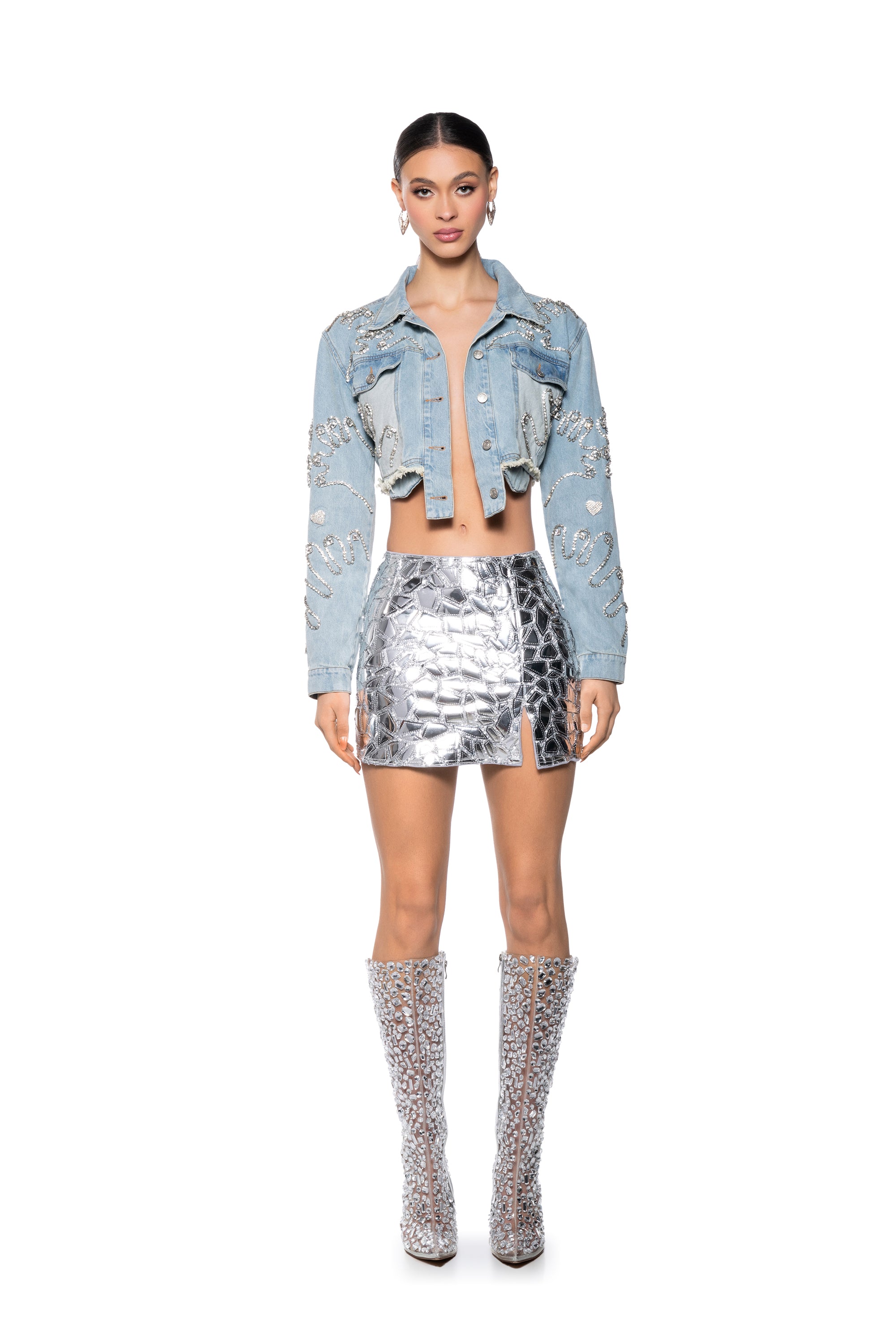 Extra View Love You Say It Back Crop Denim Jacket 6