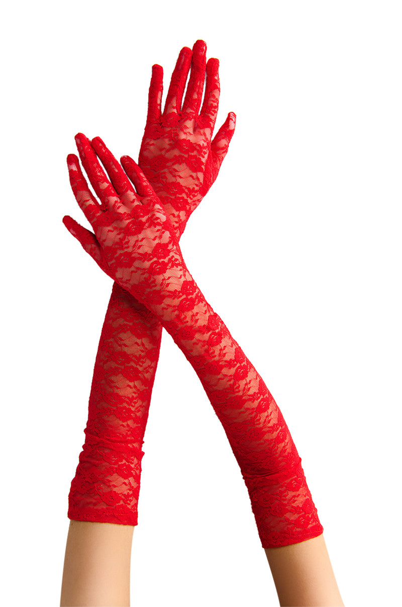 LOVED UP LACE GLOVES IN RED view 0