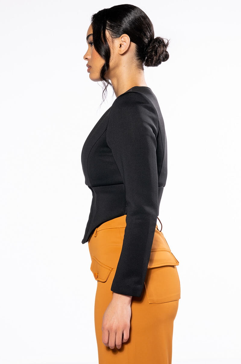 Detail View Loveless Scuba Corset Blouse
