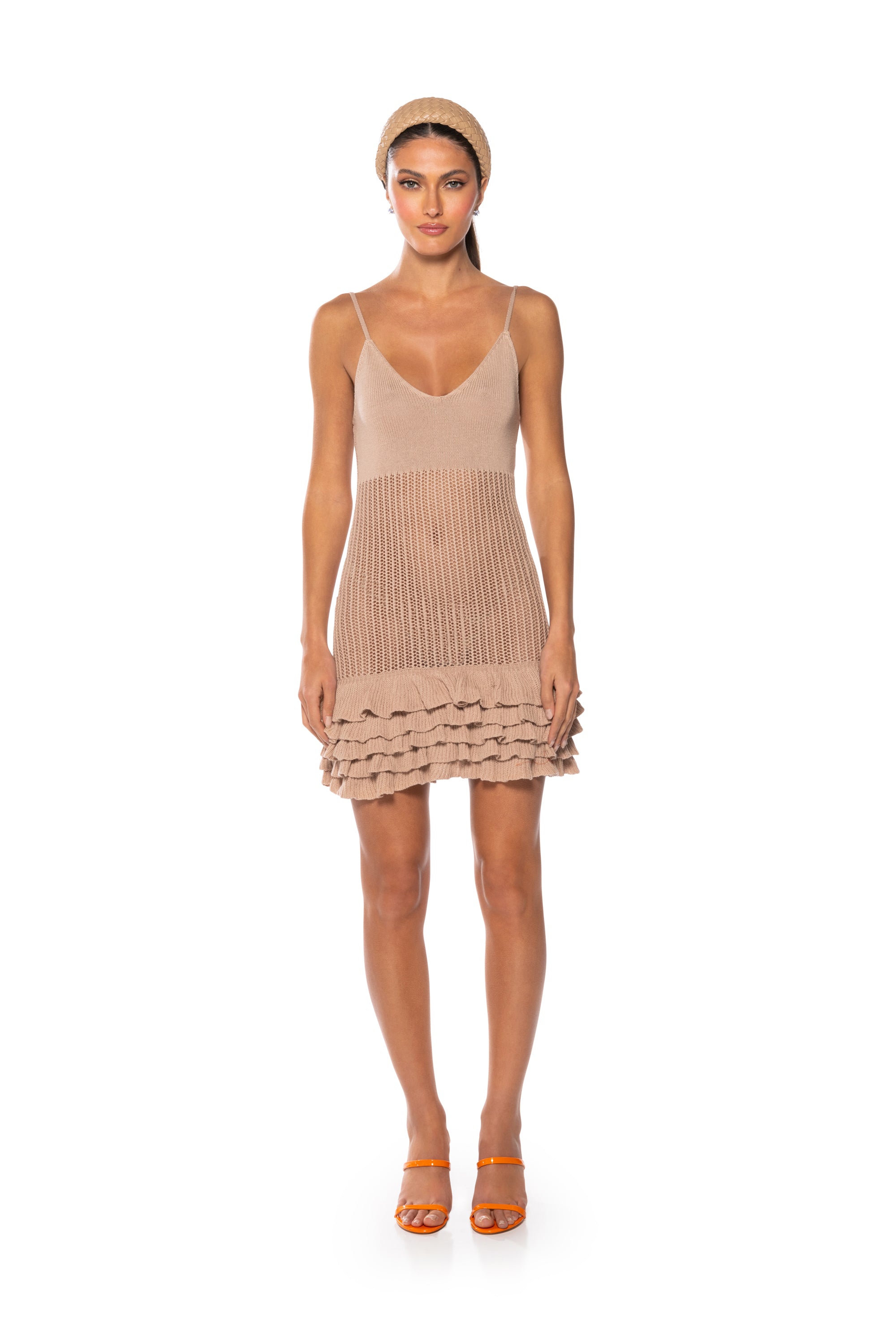 Extra View Lover Girl Crochet Mini Dress In Oatmeal
