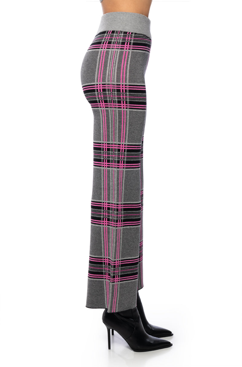 Detail View Lover Girl Plaid Wide Leg Knit Pant