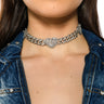 Front View Lover Girl Rhinestone Chain Choker In Gold