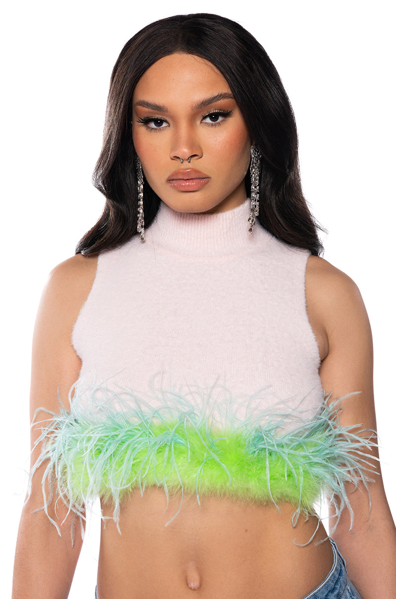 Front View Lover Sleeveless Feather Top