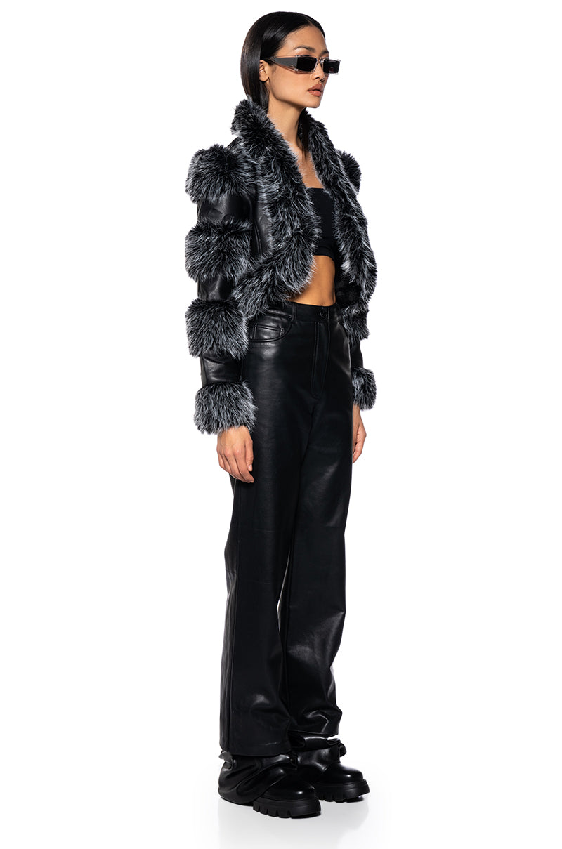 Detail View Loverboy Faux Fur Moto Jacket In Black