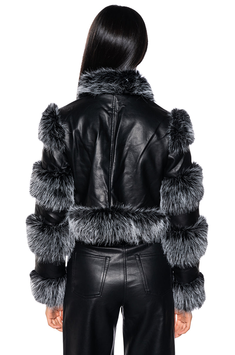 Extra View Loverboy Faux Fur Moto Jacket In Black