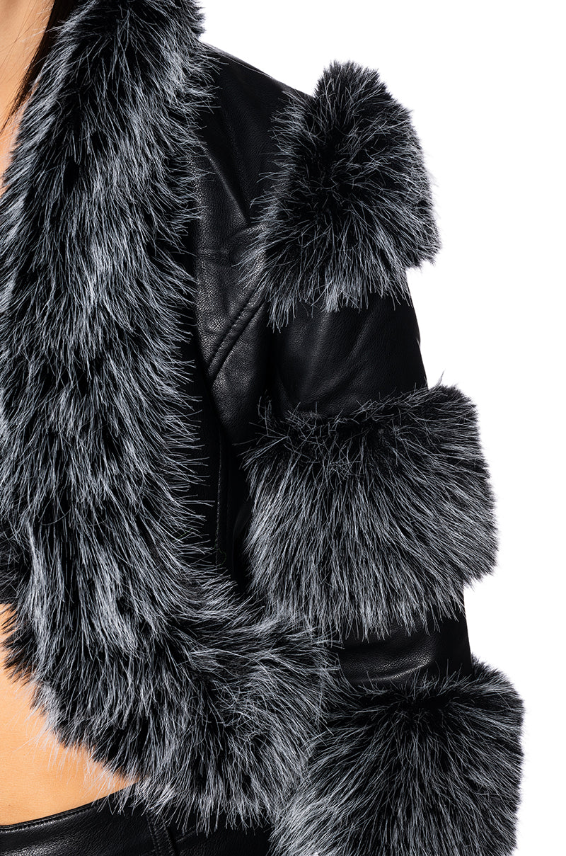 Extra View Loverboy Faux Fur Moto Jacket In Black