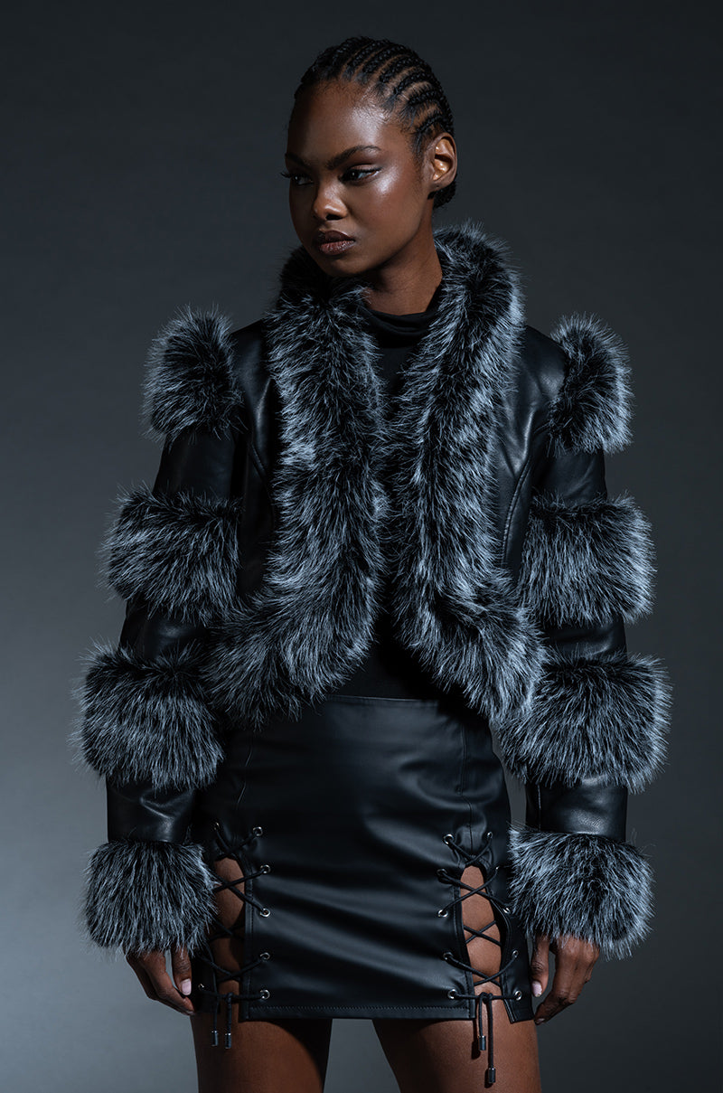 Extra View Loverboy Faux Fur Moto Jacket In Black