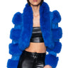 Front View Loverboy Faux Fur Moto Jacket In Blue