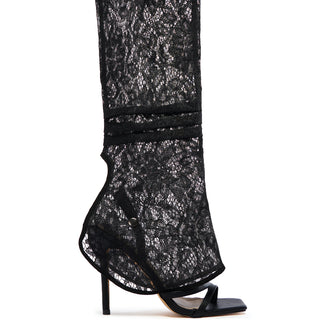Side View Lovey Dovey Black Lace Gladiator Stiletto Sandal