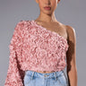 Front View Lucia Floral Applique One Shoulder Crop Blouse