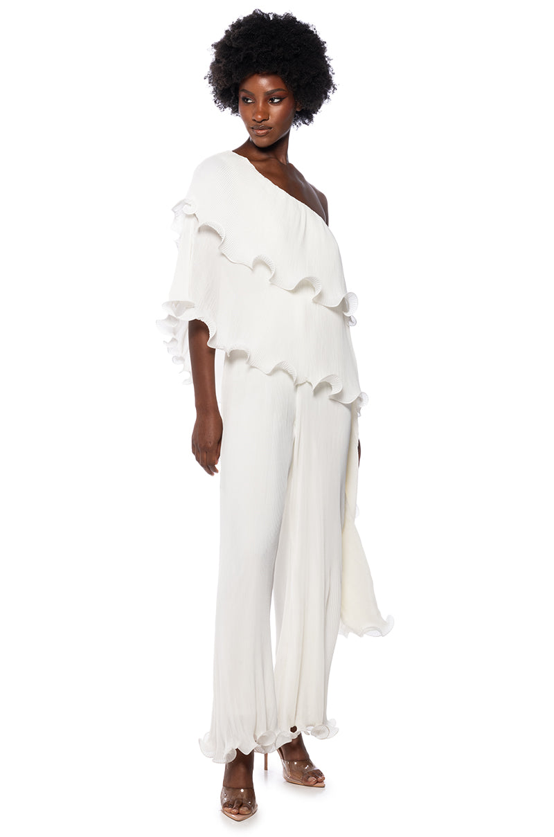 LUCIA PLEATED ONE SHOULDER JUMPSUIT IN WHITE view 0