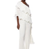 Front View Lucia Pleated Ruffle One Shoulder Jumpsuit In White