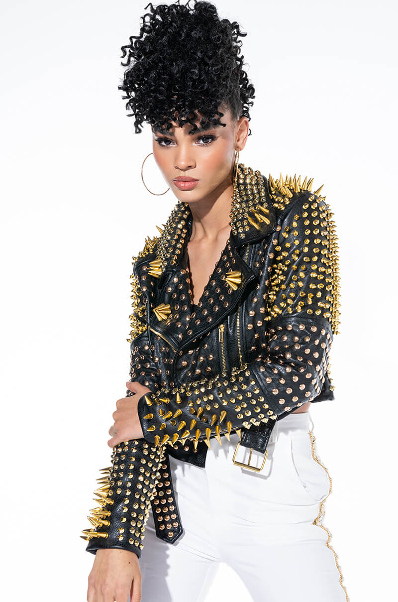 LUCIFER GOLD SPIKE STUD MOTO JACKET view 0