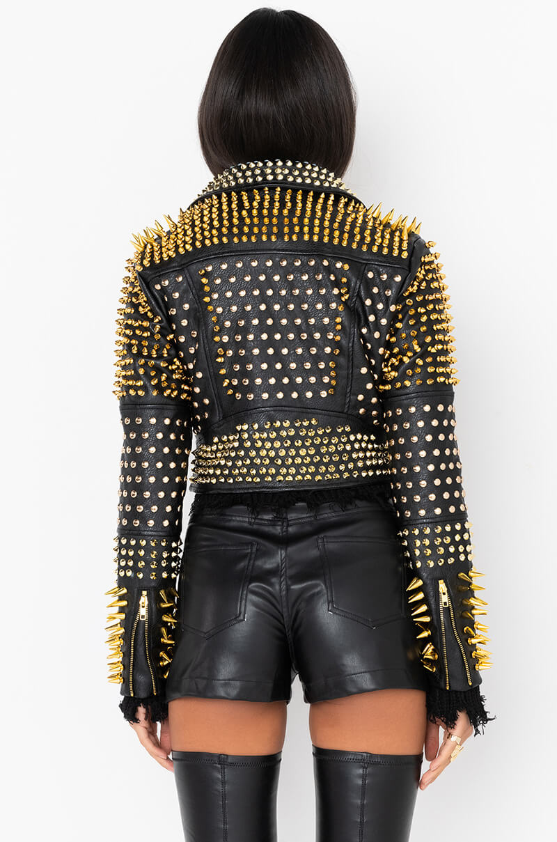 Extra View Lucifer Gold Spike Stud Moto Jacket