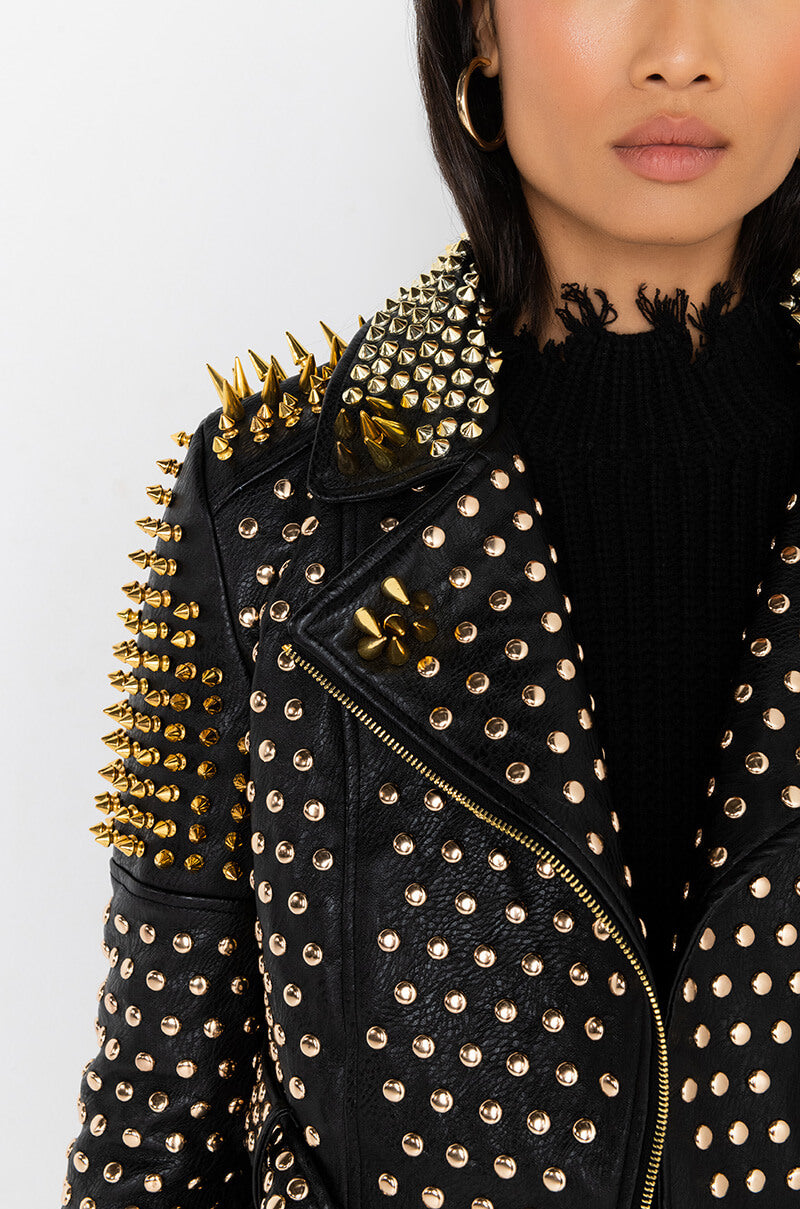 Extra View Lucifer Gold Spike Stud Moto Jacket