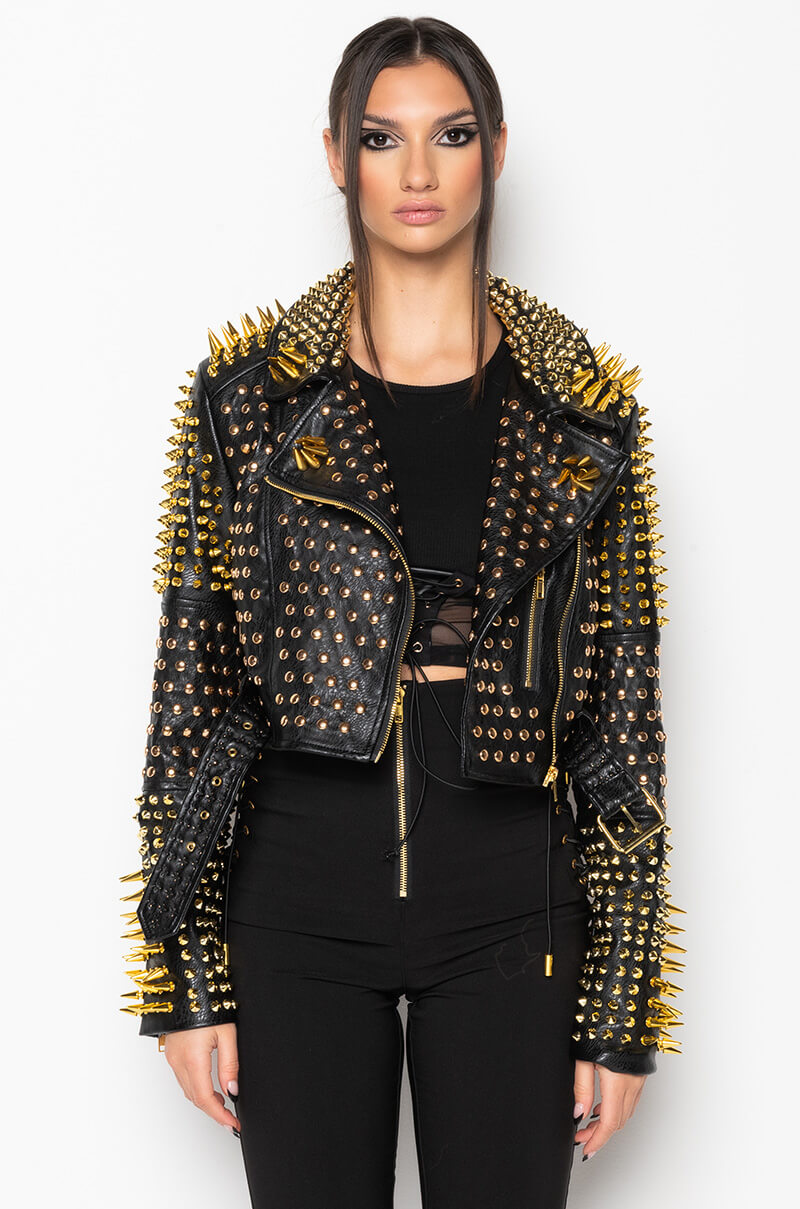 Extra View Lucifer Gold Spike Stud Moto Jacket