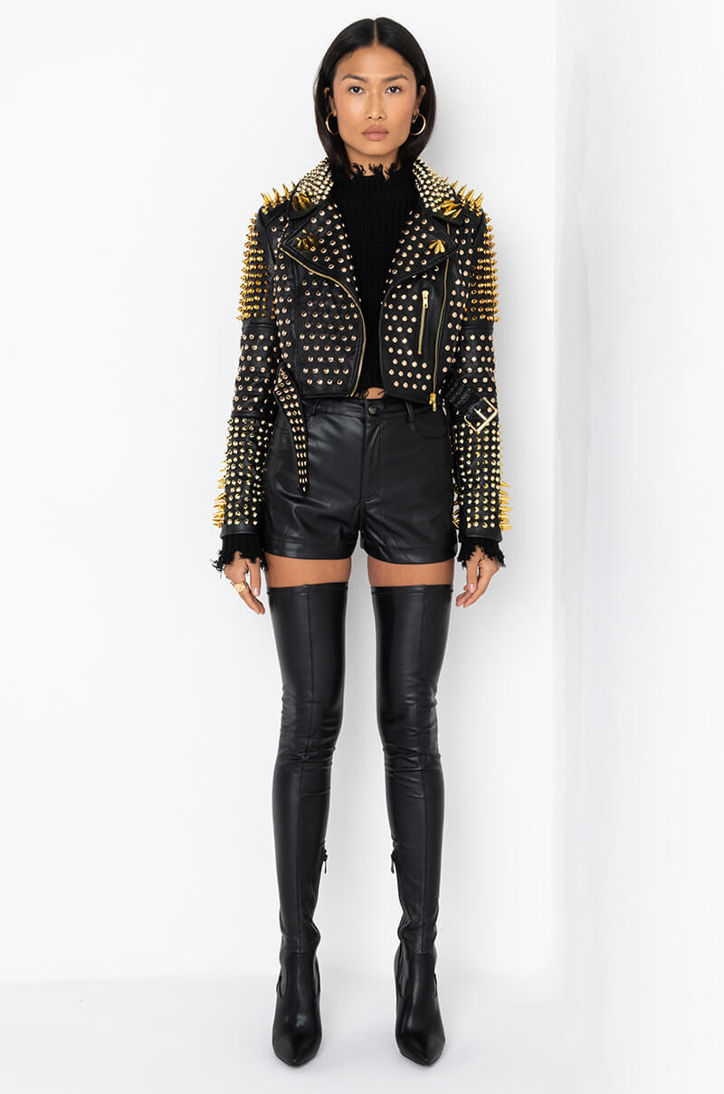Extra View Lucifer Gold Spike Stud Moto Jacket