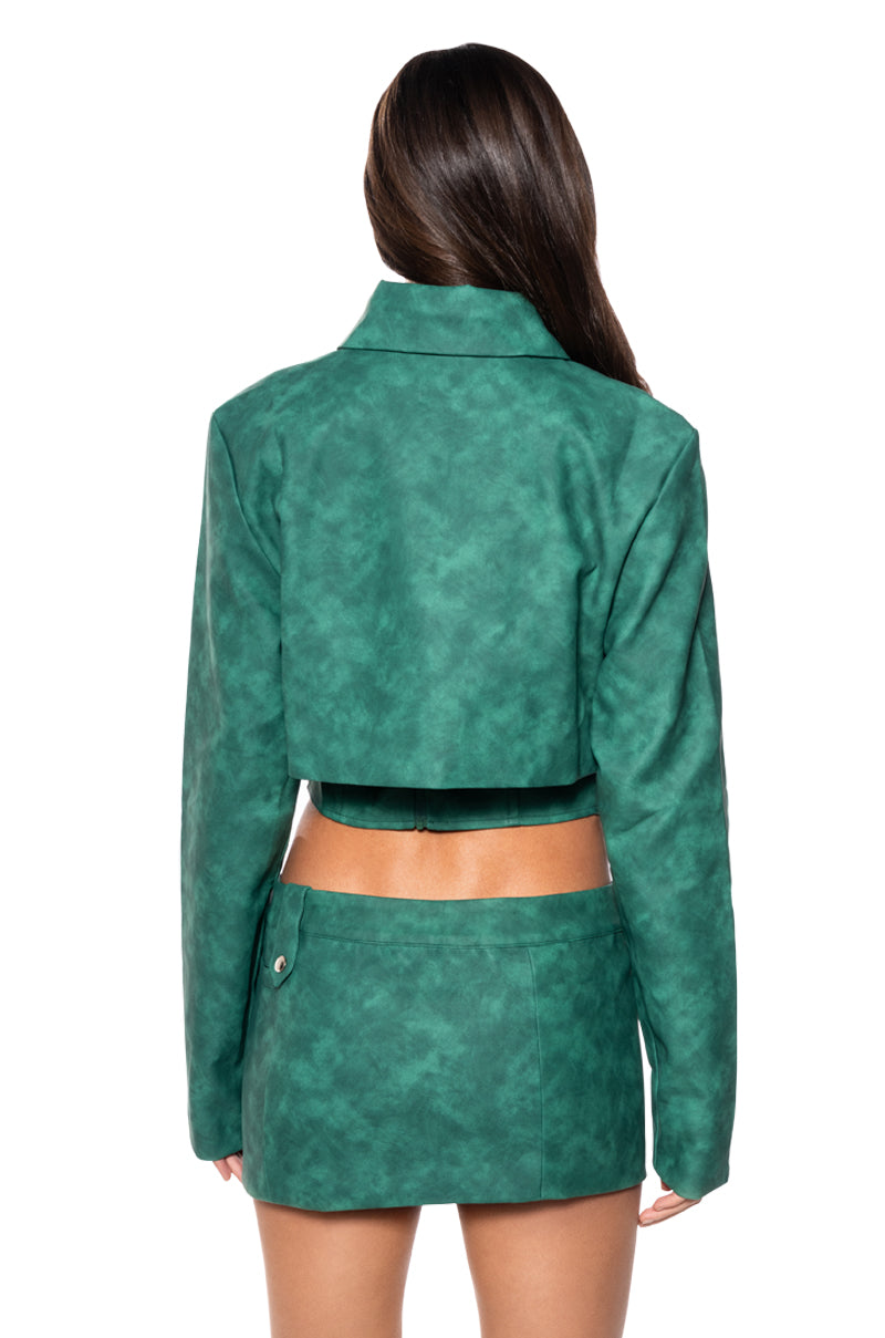 Full View Lucky Me Faux Leather Crop Moto Jacket
