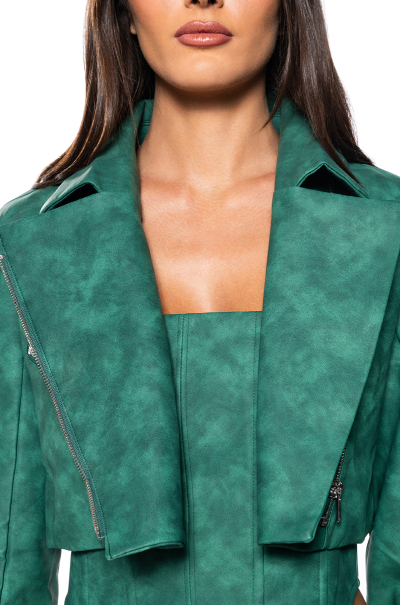 Extra View Lucky Me Faux Leather Crop Moto Jacket