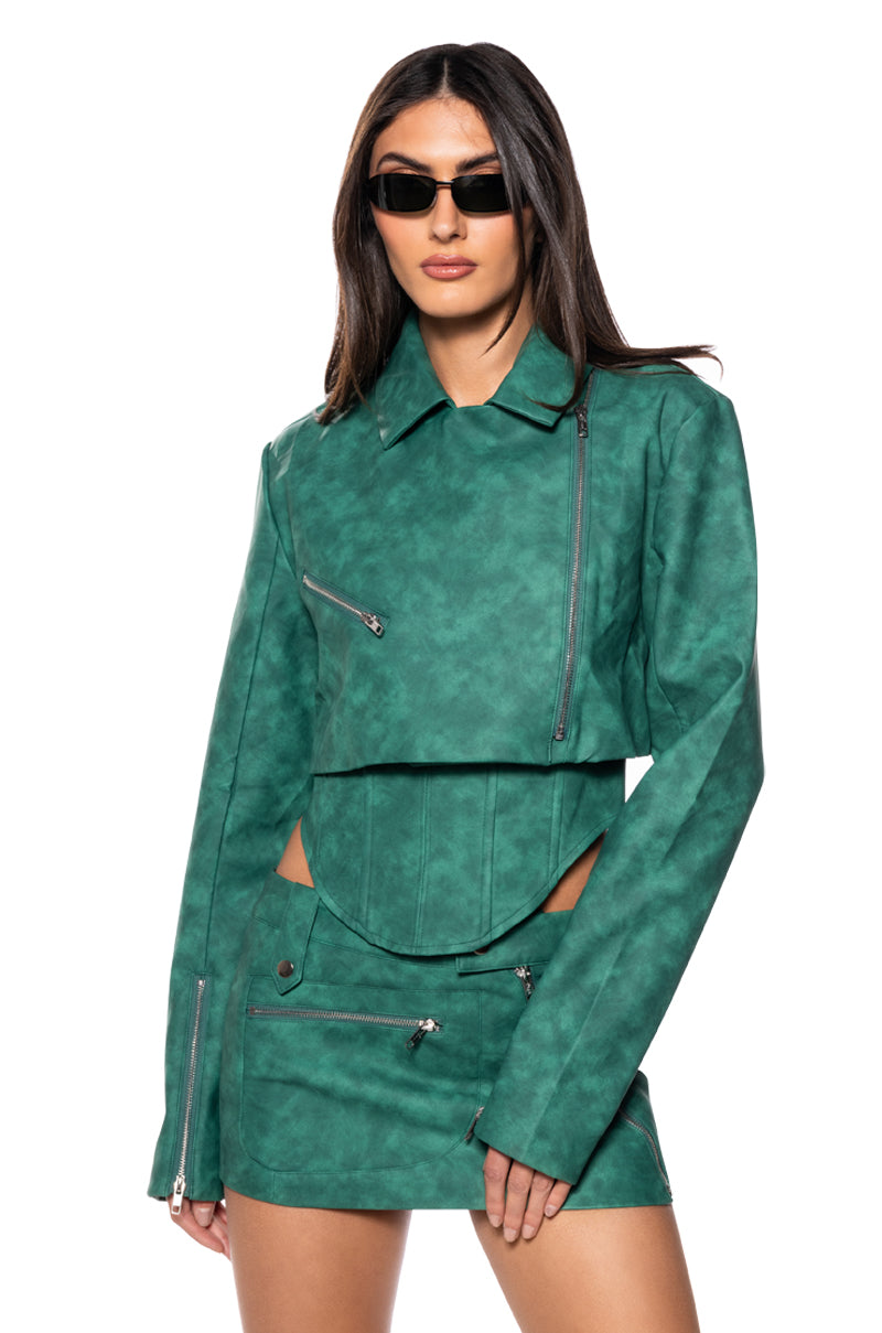 Extra View Lucky Me Faux Leather Micro Mini Moto Skirt