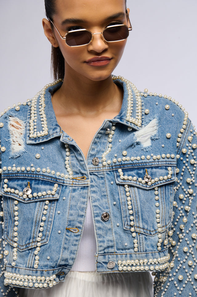A-Line Thermal with Pearl Detail Floral Pattern Jacket