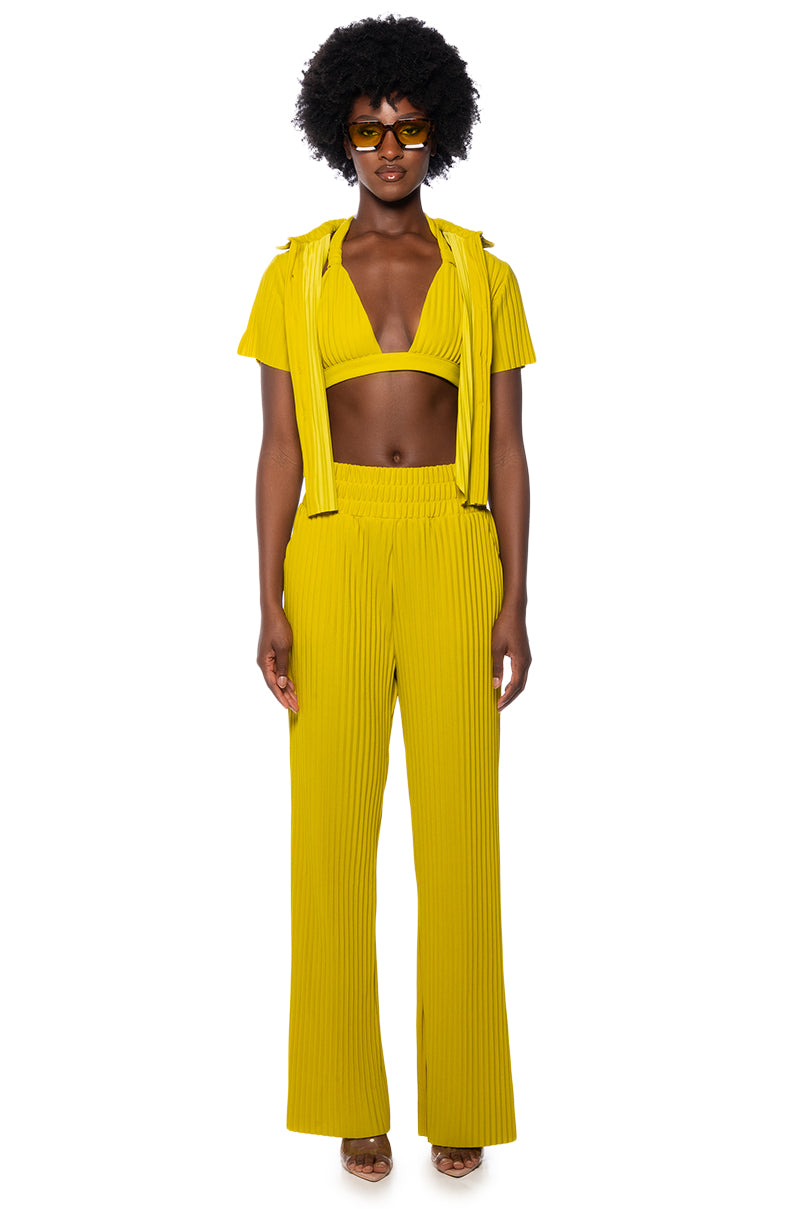 Extra View Lucy High Rise Wide Leg Pant In Green