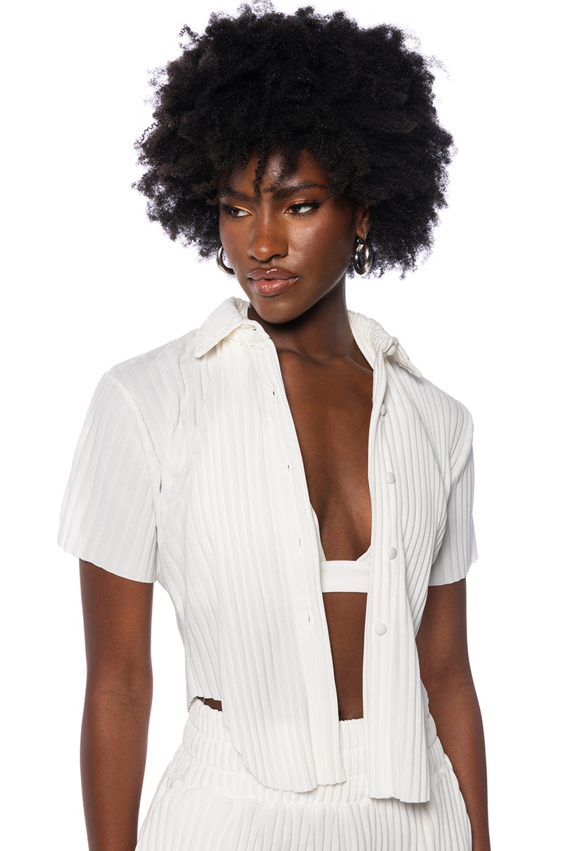 Front View Lucy Short Sleeve Button Down In White