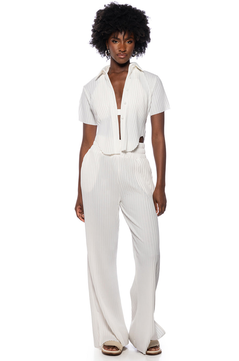 Back View Lucy Short Sleeve Button Down In White