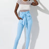 Front View Lulu Paper Bag High Waist Cigarette Pants in Light Blue