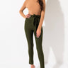 Front View Lulu Paper Bag High Waist Cigarette Pants in Olive